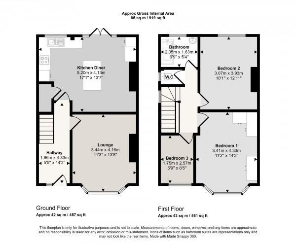Floorplan for Prospect Road, Cadishead, M44